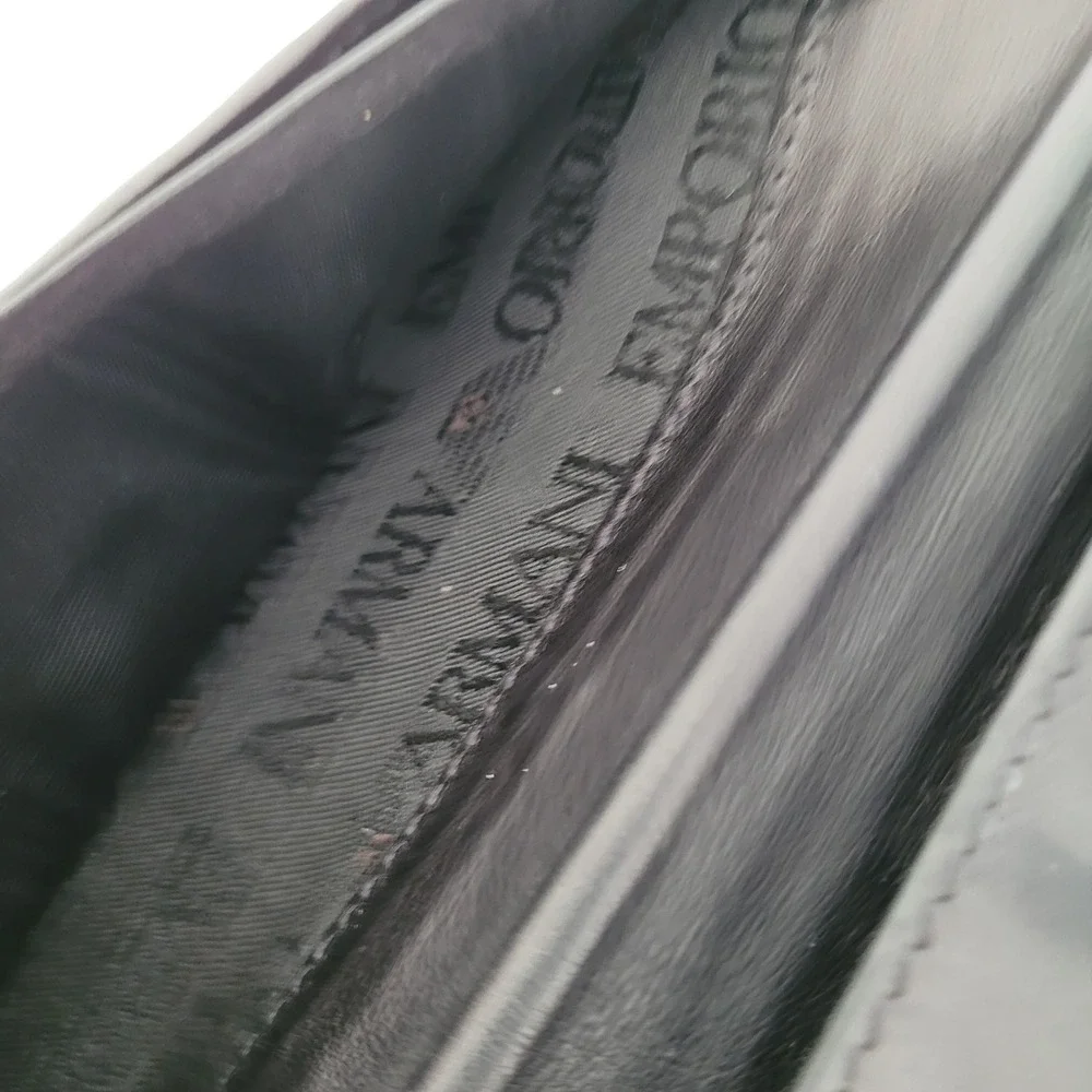 Emporio Armani Black Leather Long Bifold Wallet Embossed Eagle Logo Italy